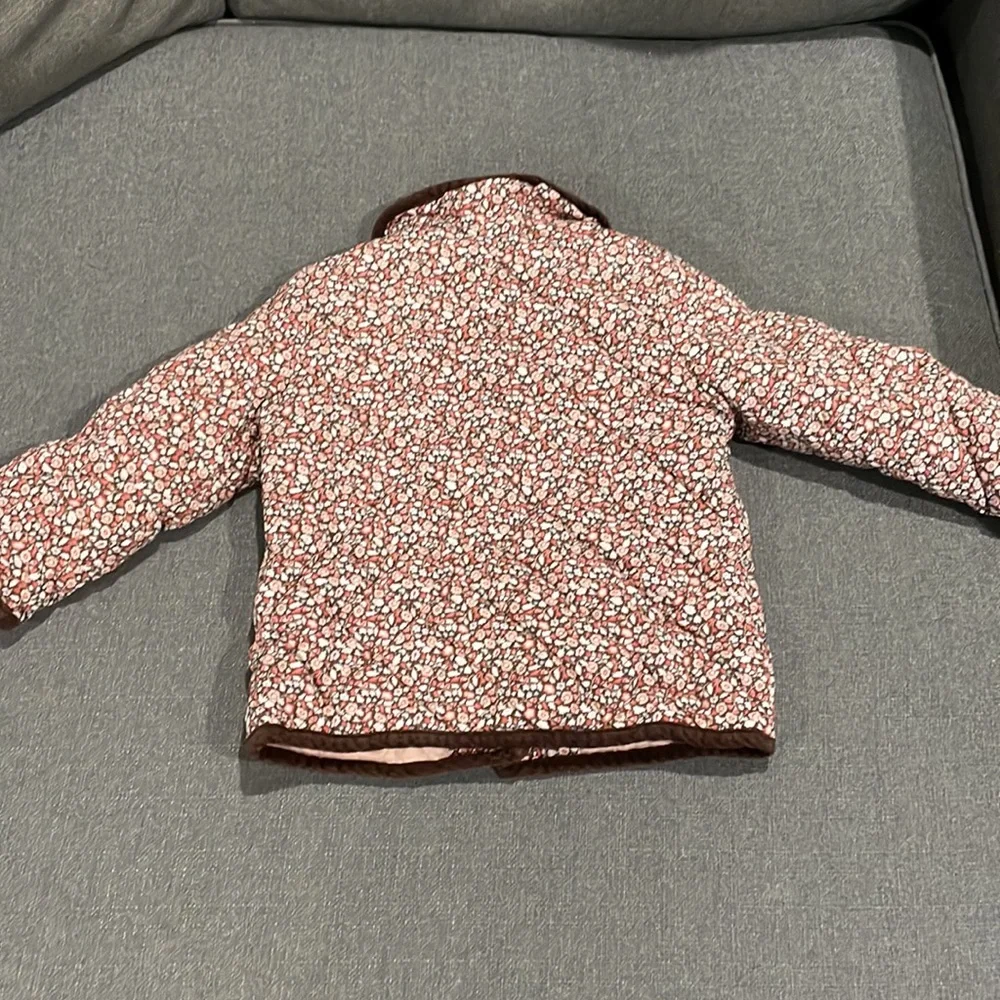 Janie and Jack Pink Floral with Brown Curduroy Trim Quilted Jacket with collar